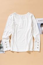 Load image into Gallery viewer, Crewneck Buttons Ribbed Knit Long Sleeve Top
