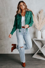 Load image into Gallery viewer, Green Faux Suede Button Down Cropped Jacket