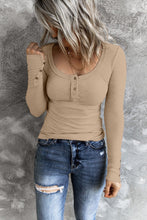 Load image into Gallery viewer, Crewneck Buttons Ribbed Knit Long Sleeve Top