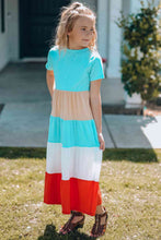 Load image into Gallery viewer, Girls Color Block Round Neck Maxi Dress