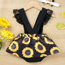 Load image into Gallery viewer, Sunflower Print Spliced Lace Bodysuit Dress