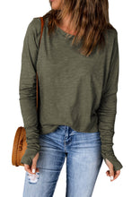 Load image into Gallery viewer, Green Crew Neck Thumb Hole Sleeve Top