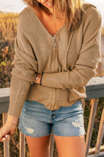 Load image into Gallery viewer, Zipper V-Neck Dropped Sleeve Hooded Solid Sweater