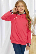 Load image into Gallery viewer, Girls Plaid Decorative Button Hoodie with Pockets