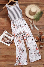 Load image into Gallery viewer, White Striped Floral Pocket Sleeveless Jumpsuit