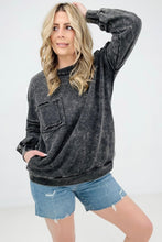 Load image into Gallery viewer, Zenana Acid Wash Raw Edge Front Pocket Pullover