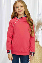 Load image into Gallery viewer, Girls Plaid Decorative Button Hoodie with Pockets