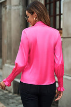 Load image into Gallery viewer, Tie-Neck Cutout Smocked Blouse