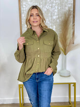 Load image into Gallery viewer, Green Snap Up Babydoll Shirt