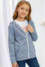 Load image into Gallery viewer, Girls Zip-Up Drawstring Hooded Jacket with Pockets