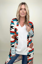 Load image into Gallery viewer, Multicolor Geometric Color Block Long Cardigan