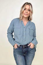 Load image into Gallery viewer, Zenana Gauze Split Neck Button Front Top