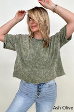 Load image into Gallery viewer, Zenana French Terry Acid Wash Raw Edge Crop Top