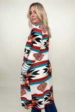 Load image into Gallery viewer, Multicolor Geometric Color Block Long Cardigan