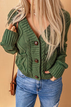Load image into Gallery viewer, Green Front Pockets Buttons Textured Cardigan