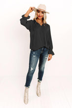 Load image into Gallery viewer, Swiss Dot Tie Neck Flounce Sleeve Blouse