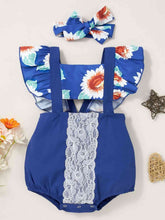 Load image into Gallery viewer, Floral Cutout Lace Trim Romper