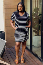 Load image into Gallery viewer, Zenana Full Size Striped V-Neck Pocket Dress in Black/Ivory
