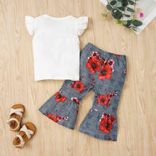 Load image into Gallery viewer, Graphic Tie Hem Top and Floral Flare Pants Set