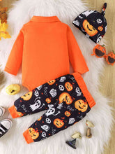 Load image into Gallery viewer, Printed Bow Front Collared Neck Bodysuit and Pants Set