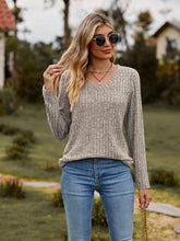 Load image into Gallery viewer, Ribbed V-Neck Long Sleeve Tee