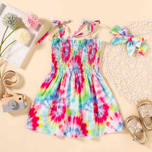 Load image into Gallery viewer, Tie-Dye Smocked Tie-Shoulder Dress