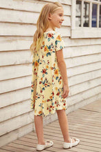 Load image into Gallery viewer, Girls Floral Round Neck Short Sleeve Dress with Pockets