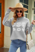 Load image into Gallery viewer, Lip Graphic Slit Dropped Shoulder Sweater