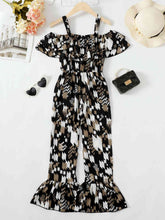 Load image into Gallery viewer, Printed Cold-Shoulder Flare Leg Jumpsuit