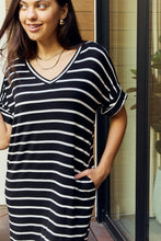 Load image into Gallery viewer, Zenana Full Size Striped V-Neck Pocket Dress in Black/Ivory