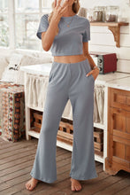 Load image into Gallery viewer, Cropped Tee And Wide Legs Pants Ribbed Knit Lounge Set