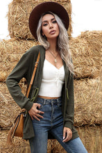 Load image into Gallery viewer, Drawstring Open Front Slit Hooded Cardigan