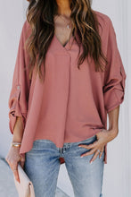 Load image into Gallery viewer, V Neck 3/4 Sleeve High Low Hem Shirt