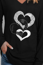 Load image into Gallery viewer, Heart Contrast V-Neck Long Sleeve Tee