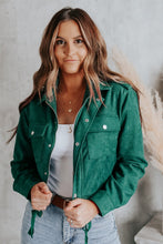Load image into Gallery viewer, Green Faux Suede Button Down Cropped Jacket