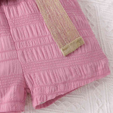Load image into Gallery viewer, Kids Textured Bow Detail Top and Belted Shorts Set