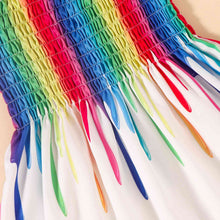 Load image into Gallery viewer, Rainbow Color Tie Shoulder Smocked Dress