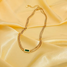 Load image into Gallery viewer, Cuban Chain Green Zircon Stone Necklace