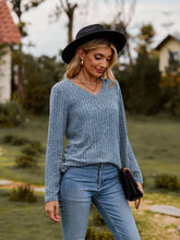 Load image into Gallery viewer, Ribbed V-Neck Long Sleeve Tee