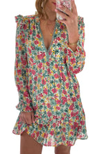 Load image into Gallery viewer, Green Ruffled Lace V Neck Floral Dress