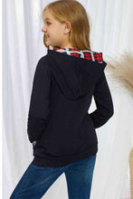 Load image into Gallery viewer, Girls Plaid Decorative Button Hoodie with Pockets
