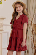 Load image into Gallery viewer, Girls Frilled Notched Neck Puff Sleeve Dress