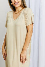 Load image into Gallery viewer, HYFVE V-Neck Short Sleeve Curved Hem Dress in Caffe Latte