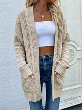 Load image into Gallery viewer, Woven Right Cable-Knit Open Front Cardigan with Front Pockets