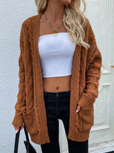 Load image into Gallery viewer, Woven Right Cable-Knit Open Front Cardigan with Front Pockets