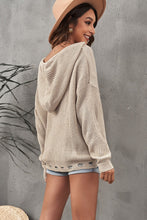 Load image into Gallery viewer, Zipper V-Neck Dropped Sleeve Hooded Solid Sweater