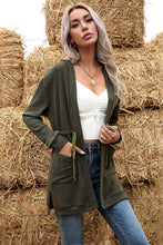 Load image into Gallery viewer, Drawstring Open Front Slit Hooded Cardigan
