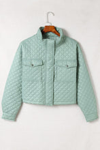 Load image into Gallery viewer, Green Quilted Pocketed Zip-Up Cropped Jacket