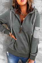Load image into Gallery viewer, Half Zip Colorblock Pocket Patchwork Long Sleeve Hoodie