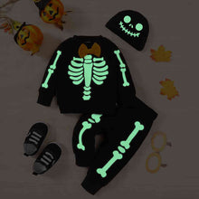 Load image into Gallery viewer, Skeleton Pattern Round Neck Sweatshirt and Bone Pattern Pants Set